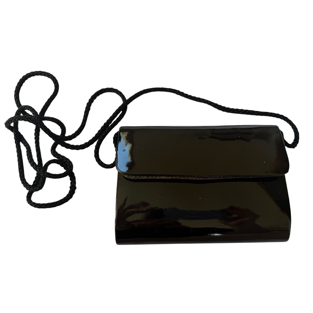 Black Patent Faux Leather Crossbody Bag Braided Rope Strap‎ Evening Clutch